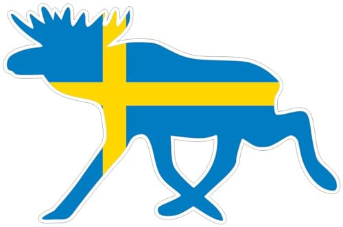Samunshi® Elch Aufkleber Elchhirsche Schweden Flagge Nationalfarben - 10x6,5cm