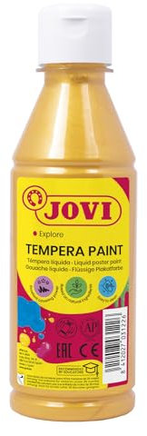 Jovi - Gouache liquide, bouteille de 250ml, Couleur or, Peinture à base d'ingrédients naturels, Facile à laver, Sans gluten, Idéal pour l'école (50238)