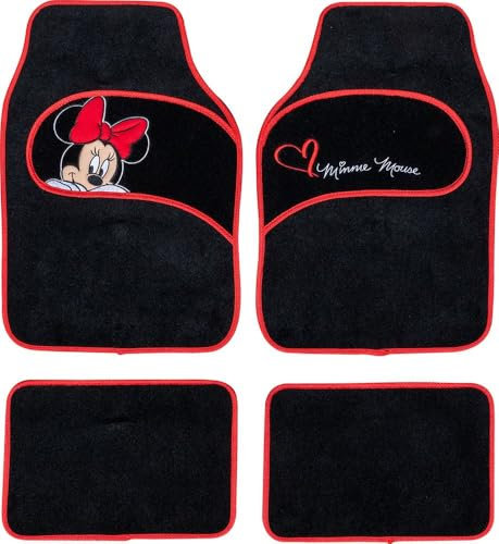 TataWay - Universal-Teppichmatten mit Minnie Mouse-Stickerei | 4-teiliges Auto Fußmatten Set | Disney Autozubehör | Maße: 65x42,5 cm + 30x40 cm, Minnie Maus, Teppich