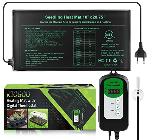 RIOGOO 24 * 52 cm Sämling-Heizmatte und Thermostatregler 68-108 ° F Digitaler Thermostatregler IP68 Wasserdicht (beheizte Matte + Thermostatregler)