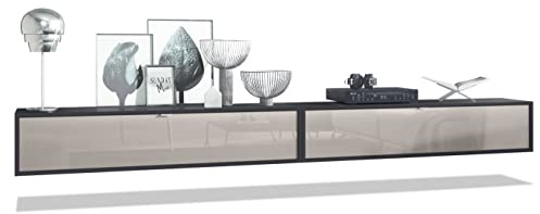 Vladon Ensemble de 2 Set Meuble TV Lana 140, lowboards de 140 x 29 x 37 cm chacun avec Beaucoup d'espace de Rangement en Noir Mat, façades en Gris Sable Haute Brillance | Grand Choix de Couleurs…