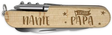 printplanet - Holz-Taschenmesser mit Namen, Initialen oder Wunschtext selbst gestalten - Taschenmesser aus Holz mit Gravur personalisieren - Motiv: Bester Papa