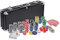 NAIZY Laser Pokerchips 500 Chips Pokerkoffer 12 Gramm Metallkern, inkl. 2X Pokerdecks, 5X Würfel, Dealer Button, Big Blind, Little Blind, Poker-Set mit Silber Aluminium Gehäuse - Schwarz