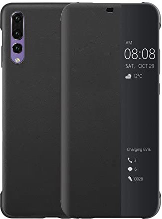 iophi Huawei P20 pro Hülle, Luxus PU Leder Handyhülle, Smart View Flip Cover Schutzhülle [Energiesparmodus Bieten][Umfassender Schutz](P20pro,Schwarz)