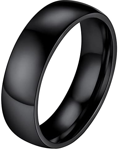 FaithHeart Anillo Plano Liso Acero Inoxidable 316L Anillo Ancho Banda 6mm Anillo Negro Mujer Joyería Deliciosa Reyes