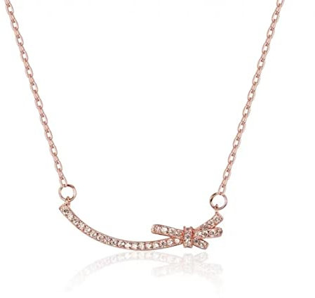 mciskin Silver 3A Cubic Zirconia Butterfly Ribbon Bow Tassel Pendant Exquisite Necklace for Women Girls, Jewelry Gift Box(Rose Gold Bow Tie)
