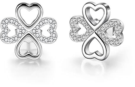 Viwind Ohrringe für Damen 925 Sterling Silber Glücksbringer Kleeblatt Ohrringe Kubischen Zirkonia Frauen Ohrstecker Schmuck Geschenk für Sie Geburtstags Valentinstag Muttertag