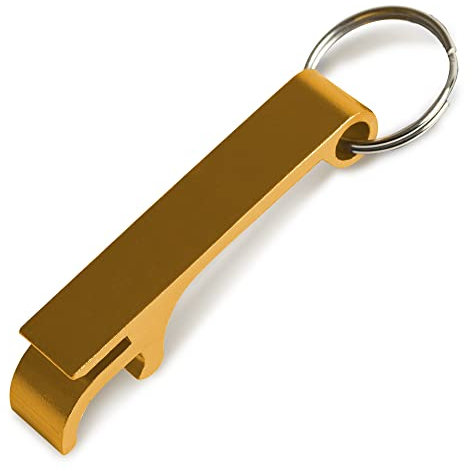 HEAVYTOOL Aluminium Flaschenöffner Schlüsselanhänger 65mm x 12mm 17er Schlüssel gold [200 Stück] für Flaschen und Dosen