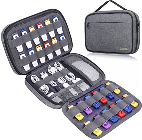 Lacdo USB-Flash-Laufwerk USB-Stick-Halter Organizer Tragbares elektronisches Zubehör Aufbewahrungstasche für SanDisk/SamData/Samsung USB-Flash-Laufwerke, SD-Karte, Kabel, Grau
