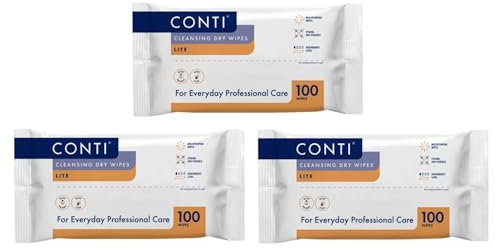 Conti Lite Large Patient Cleansing Dry Wipes (3 Packs of 100 Dry Wipes)
