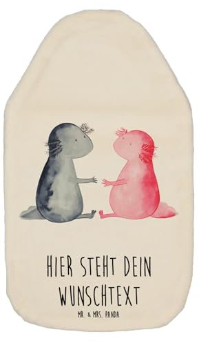 Mr. & Mrs. Panda Personalisierte Wärmflasche Axolotl Liebe - Personalisierte Geschenke, Wärmflaschenbezug mit Namen, Körnerkissen mit Namen, Lurch,