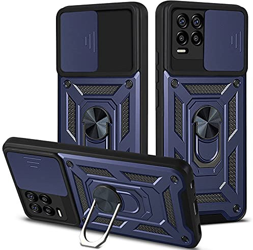 HAOYE Funda para Realme 8 Pro | Realme 8 4G, Shockproof Carcasa con Giratorio Anillo Kickstand y Cubierta Deslizante de la Cámara, PC y TPU Case Cover. Azul