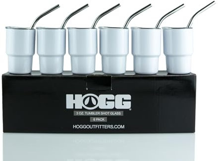 Hogg Mini Tumbler 6 Pack - 85.0 g Tumbler Schnapsglas (weiß), Sublimation Schnapsgläser mit Deckel, 85.0 g Schnapsgläser, Mini Tumbler mit Deckel und Strohhalmen, Sublimation Schnapsglas Rohlinge