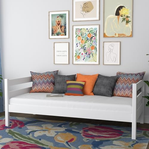 N-wood N01 Bett 100x200 cm aus Holz, Tagesbett, Bettgestel mit lattenrost, Einzelbett für Kinder, Jugendliche und Erwachsene, sichere abgerundete Kanten, Stabile Massivholzkonstruktion, Weiß