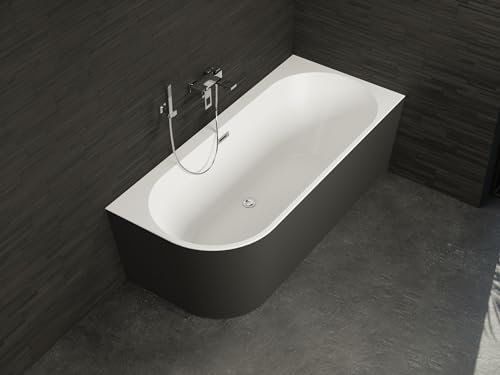 SPALINA Baignoire Semi-îlot Murale Capri 180 Droite Noire L. 180 x l. 81 cm, by