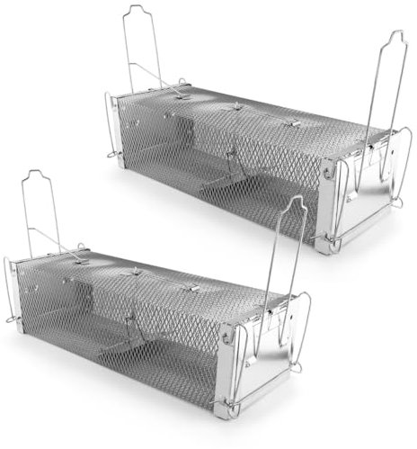 MidGard Rattenfalle-Lebendfalle aus Stahl mit Trittbrettauslösung für beidseitigen Lebendfang, wetterfeste Kastenfalle, sichere und effektive Marderfalle, innen und außen anwendbar 2 STK.