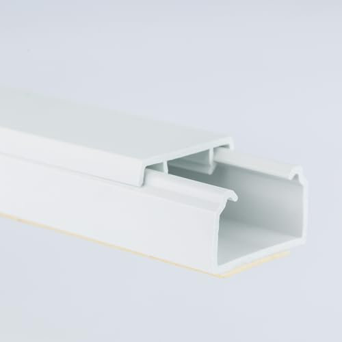 1M White Electrical Cable Hider Trunking Self Adhesive PVC Wire Conduit Plastic Cover - Mini Trunk Cable Management to Hide Single Cables TMW Profiles (25 mm x 14 mm)