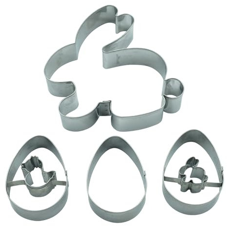BekkiB 4er-Set Ausstechformen Hase & Ostereier - 1 Osterhasen-Ausstecher, 1 Linzer Unterteil & 2 Linzer Ausstecher aus Edelstahl sind spülmaschinengeeignet - 7238