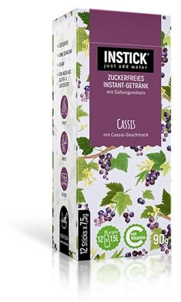 INSTICK (SABOR GROSELLA NEGRA) Bebida En Polvo Para Refrescos, Postres y Bebidas Calientes, Cero Azúcar, Cero Calorías, Aptos Diabéticos. Ideal Agua, leche, Postres (Para 0,5 a 1 litro de bebida)