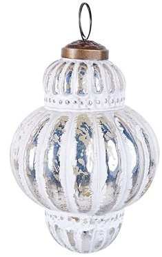 Christbaumschmuck 6er Set Glas Silber/weiß handgemachte Weihnachtskugeln Cremeux