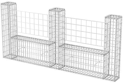 Baziroo Gabion en forme de U en acier galvanisé - 240 x 20 x 100 cm - Argenté - Grille de gabion - Grille de gabion - Brise-vue - Gabion - Mur de gabion