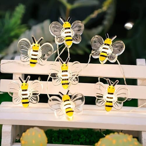 Biene Lichterkette,2M 20LED Lichterkette Bienen batterie,Lichterkette Fenster Innen,LED Lichterkette für Außen Bienen,Lichterkette Innen Außen für Garten Hochzeits Zimmer Deko