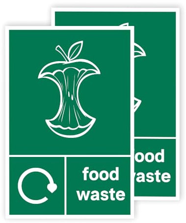 Pack of 2 Food Waste Only Sticker Waterproof (100 x 150 mm) Recycling Stickers for Home Office Outdoor Indoor