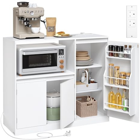 VASAGLE Collection - Kitchen Sideboard, Storage Cabinet with Worktop, Microwave Stand, Open Compartment, 3 Doors, Adjustable Shelves, Cloud White CUSTOS BBK373WB02