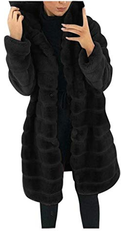 Generisch Mantel Damen Warme Kunstfell Felljacke Lange Elegant Cardigan Flauschige Parka Winterjacke mit Kapuze Pelzmantel Langarm Einfarbig Jacke Kuschelig Fellmantel Damen