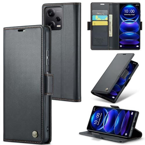 Rerzoiro Funda para Xiaomi Redmi Note 12 Pro 5G, Funda de Cierre Magnético, Cartera de Cuero PU con[Bloqueo RFID], Soporte, Ranura para Tarjetas, Carcasa de Libro, Case para Redmi Note 12 Pro 5G,Negro