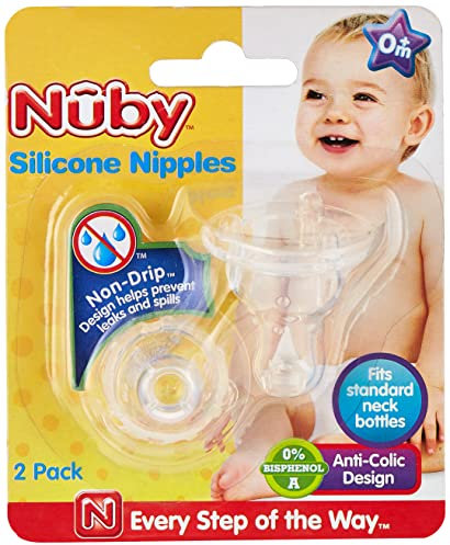 Nuby ID00921 - Tetina de silicona anti cólicos Vari-Flo para biberones de cuello estándar, 4m+, pack de 2