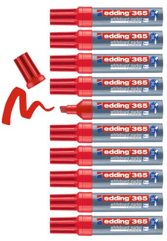 edding 365 Whiteboardmarker - Rot - 10 Whiteboard Stifte - Keilspitze 2-7 mm - für Whiteboard, Glas, Schreibtafel, Flipchart - Trocken Und Rückstandsfrei Abwischbar, Trocknet Nicht Aus