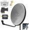 60cm HD Sat Anlage Quad LNB + 20m Koaxialkabel 135dB + Satfinder + 4 F-Stecker Digital 4 Teilnehmer Antenne Grau UHD 4K