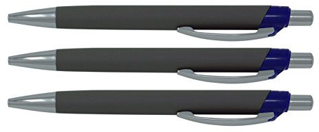 allpremio 3 Kugelschreiber Softtouch Ball BLAU, Schreibstift, gummierter Aluminium Griffzone+Metall Clip Schreibfarbe Blau M Mine dokumentenecht ISO 12757-2 Leichtlauftinte für komfortables Schreiben