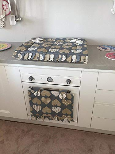 Euronovità Srl Coprifornello Piano Cottura 5 fuochi + Copriforno 47x40cm Shabby Cuore Grigio Pois Bianco