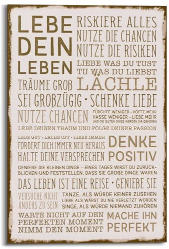 REINDERS Wandbild, Denke Positiv und lebe dein Leben, Wohnzimmer, Bilder, Wanddeko, Room Decor, MDF, Braun, 90x60cm