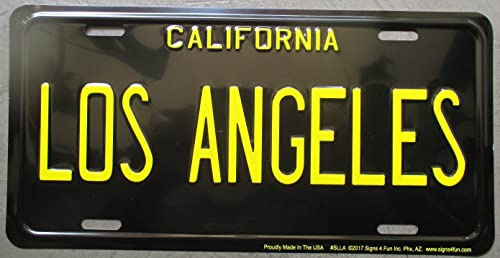 Hotrodspirit – Nummernschild Los Angeles Schrift in gelb auf schwarzem Hintergrund, USA