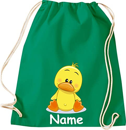 Shirtinstyle Gym Sack Kinder Turnbeutel Tiere Ente Küken mit Wunschnamen, Beutel Tasche, Farbe Kellygreen