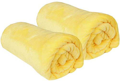 Bestgoodies Kuscheldecke im 2er Pack Wohndecke - extra weich - hochwertige Microfaser Flauschdecke, 90 x 140 cm - Gelb