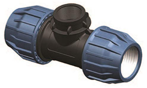 Elysee PP-Fitting, T-Stück 90° mit Innengewinde am Mittelstutzen 25mm x 1/2 x 25mm für PE-Rohr, Klemm x IG x Klemm,DVGW, Trinkwasserzertifiziert