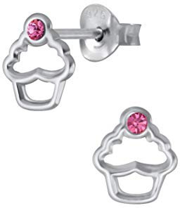 MARY ZOE Mädchen-Ohrstecker Muffin Cupcake Kuchen eosa Glitzer 7mm 925 Sterling Silber