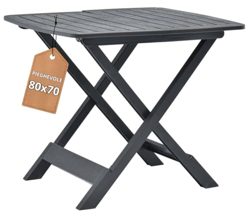 Tomaino - Klappbarer Kunststofftisch - Gartentisch platzsparend zusammenklappbar 79 x 70 x 72 cm - Innen, Outdoor, Camping (Anthrazit)