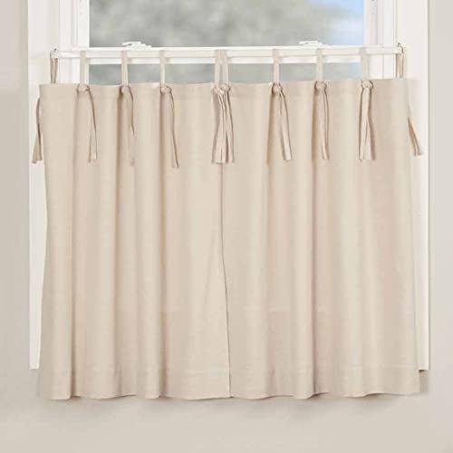 Market Place Natural Tie Top Tier Curtains, Set of 2, 24 Long, Beige Cream Tab Top Café Curtains, Farmhouse, Boho, Country, Vintage