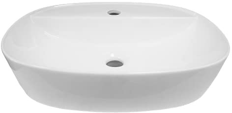 BAIKAL - Lavabo Cerámico sobre Encimera. Lavabo Ovalado en acabado Blanco Brillo. Medidas 50 x 38 x 12 cm. Con orificio para grifo. Envío con Embalaje Reforzado