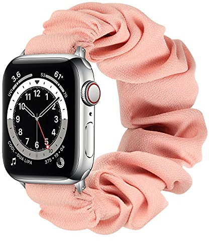 Tasikar Scrunchies Kompatibel mit Apple Watch Armband 41mm 40mm 38mm 45mm 44mm 42mm, Elastisches Musterdruckband Kompatibel mit Apple Watch Ultra Series 7 6 5 4 3 2 1 SE (45/44/42mm, Rosa, L)