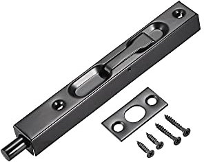 sourcing map Flush Bolt, 6-inch Stainless Steel Security Door Guard Lever Action Latch Slide Lock, Black