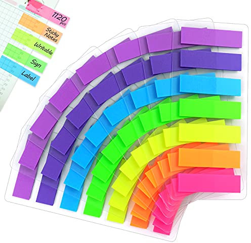 Hanyousheng Klebezettel, Haftnotizen, 1120 Stücke Haftmarker Film, Textstreifen, Mini Haftstreifen, Klebemarkierungen, Index Tabs, zum Lesen von Notizen, Bücher, 7 Farben, mit Aufbewahrungstasche