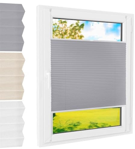 Plissee Klemmfix [Grau, 60x220 cm] ohne Bohren für Tür & Fenster, Faltrollo mit einfacher Montage/Bietet optimalen Sichtschutz und Privatsphäre, idealer Sonnenschutz