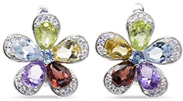 SCHEPPE SCHMUCK - Damen Ohrring Ohrstecker - Edelsteine - 925 Sterling Silber - Blume Blüte