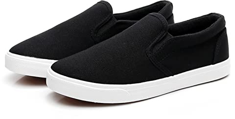 RVROVIC Women Canvas Slip-On Sneakers Soft Walking Shoes Rubber Sole Flat Loafers（5.5,1-Black